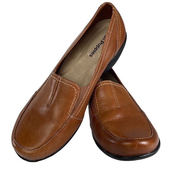 Leather Tan Hush Puppies Slip On Shoes - Picture 1 of 11